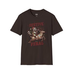 Festive But Feral, Christmas Raccoon Tee-Adult Tees-Wild Pour