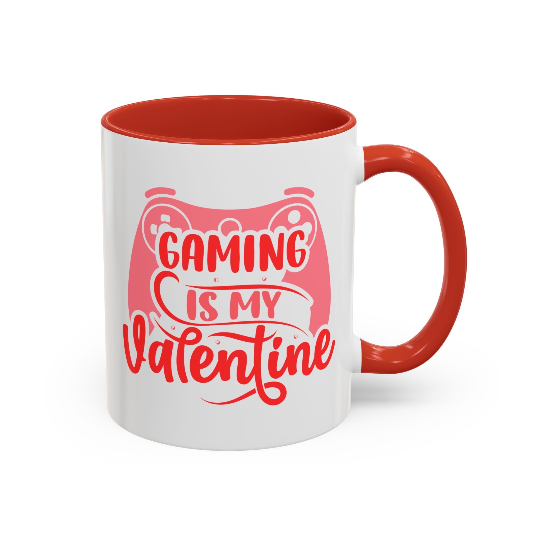 Gaming is My Valentine Mug - Available in a variety of vibrant accent colors, and in 15oz and 11oz sizes. Dishwasher and microwave safe.