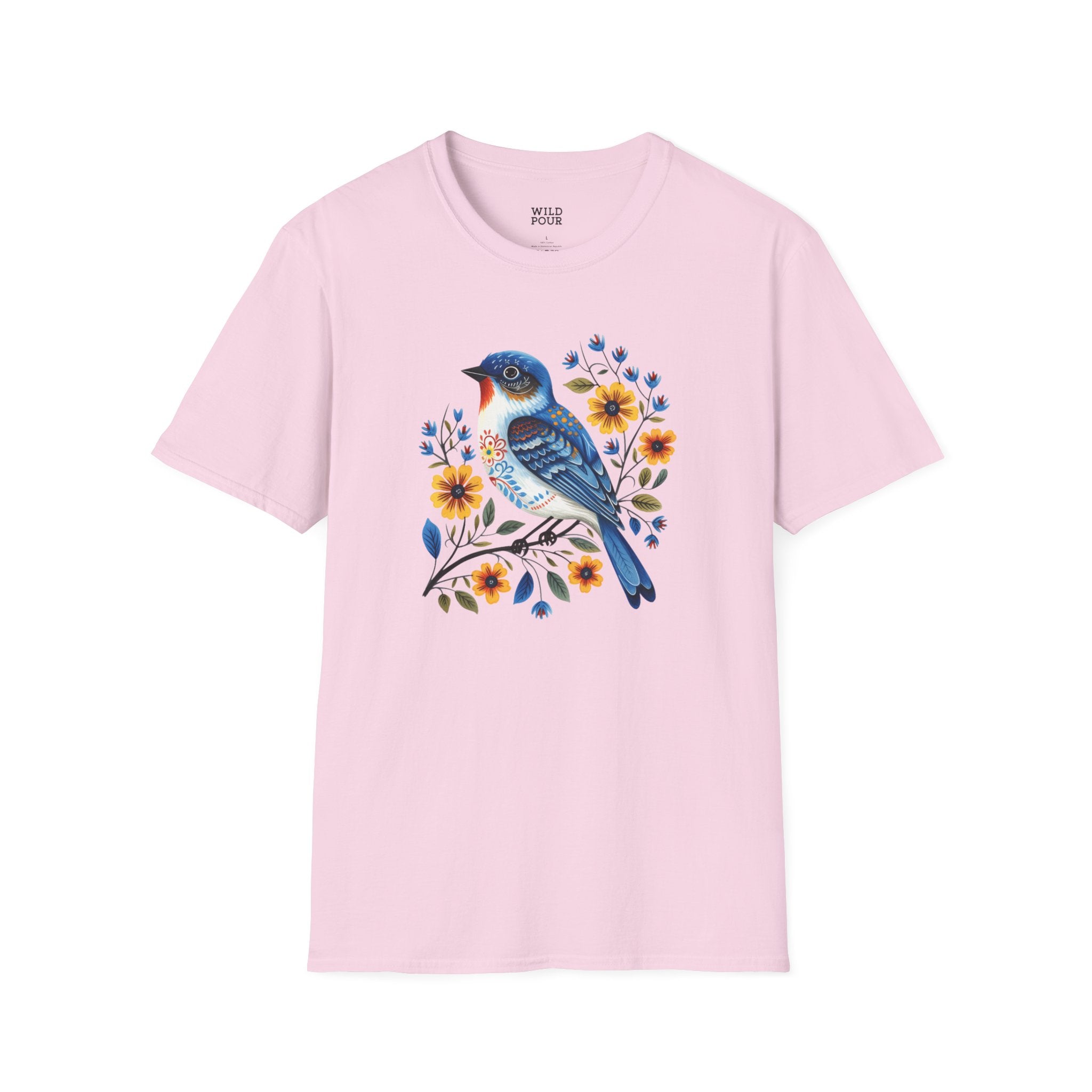 Blue Bird, Folk Art Tee-Adult Tees-Wild Pour