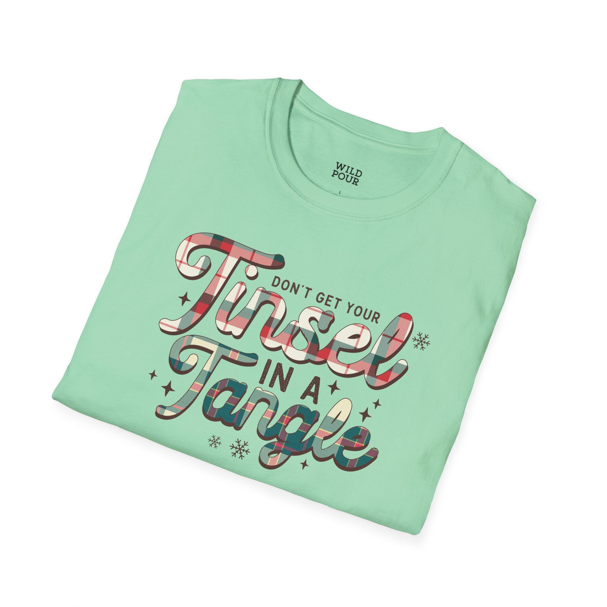 Don't Get Your Tinsel in a Tangle, Plaid Tee-Adult Tees-Wild Pour