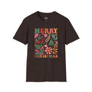 Merry Christmas, Boho Flowers Tee-Adult Tees-Wild Pour