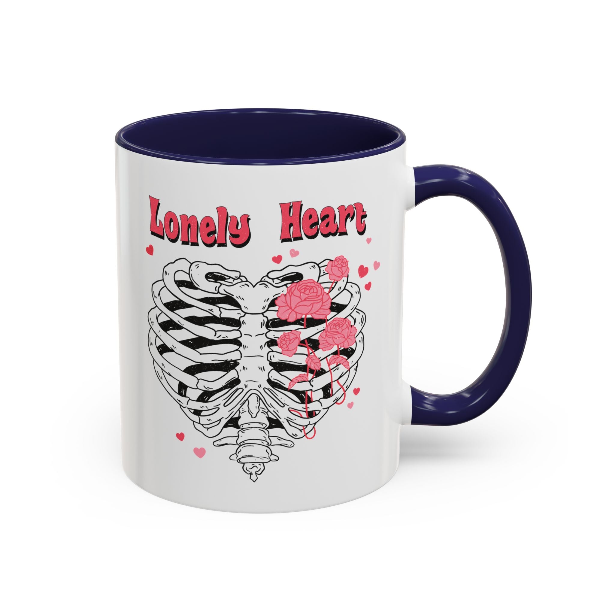 Lovely Heart, Anti-Valentine's Skeleton Mug - Available in a variety of vibrant accent colors, and in 15oz and 11oz sizes. Dishwasher and microwave safe.