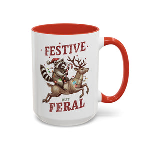 Festive But Feral, Christmas Raccoon Mug-Mug-Wild Pour