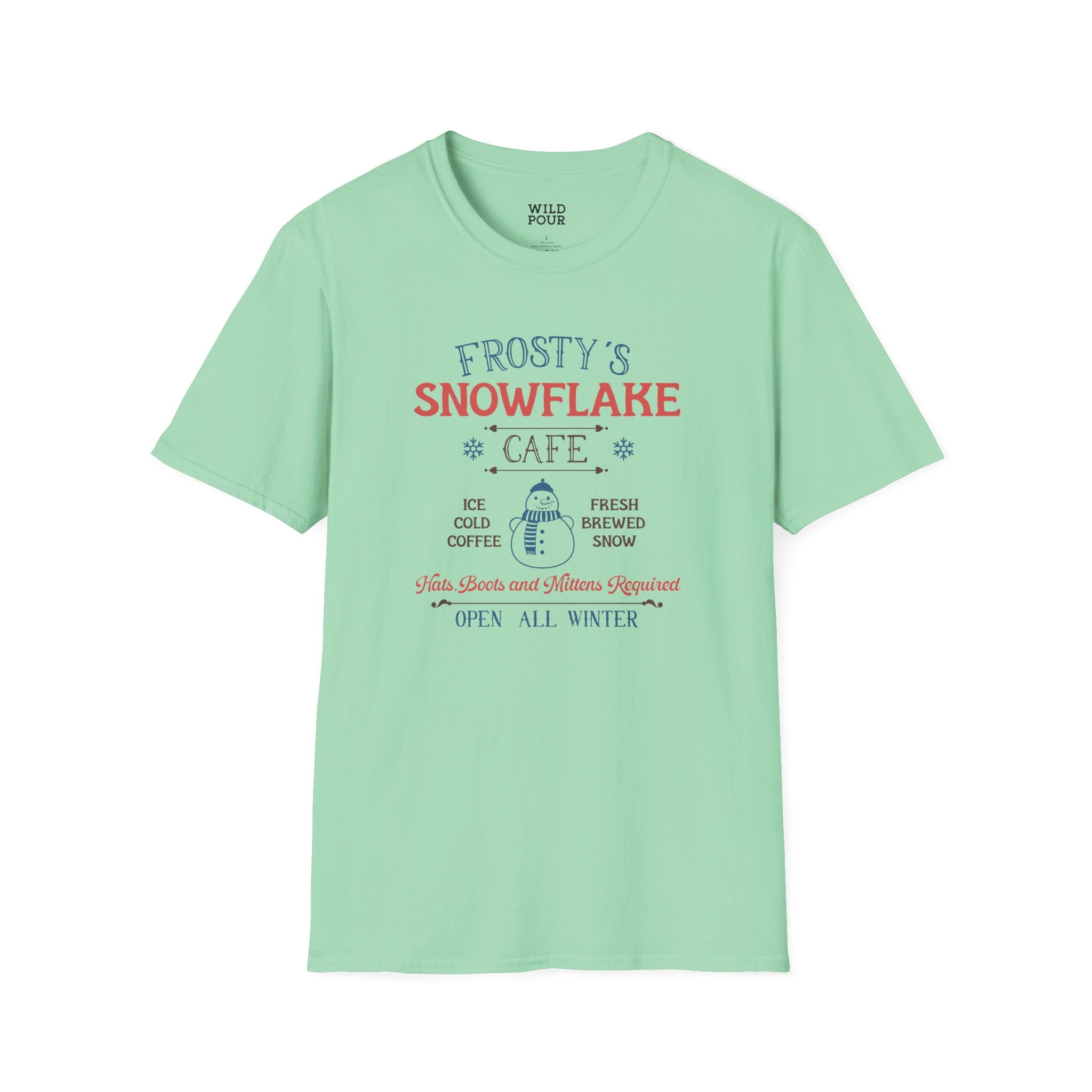 Frosty's Snowflake Cafe, Snowman Tee-Adult Tees-Wild Pour