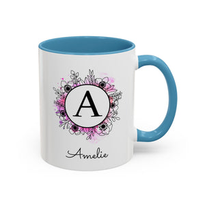 Floral Watercolor Initial and Name, Personalized Monogram Mug-Mug-Wild Pour