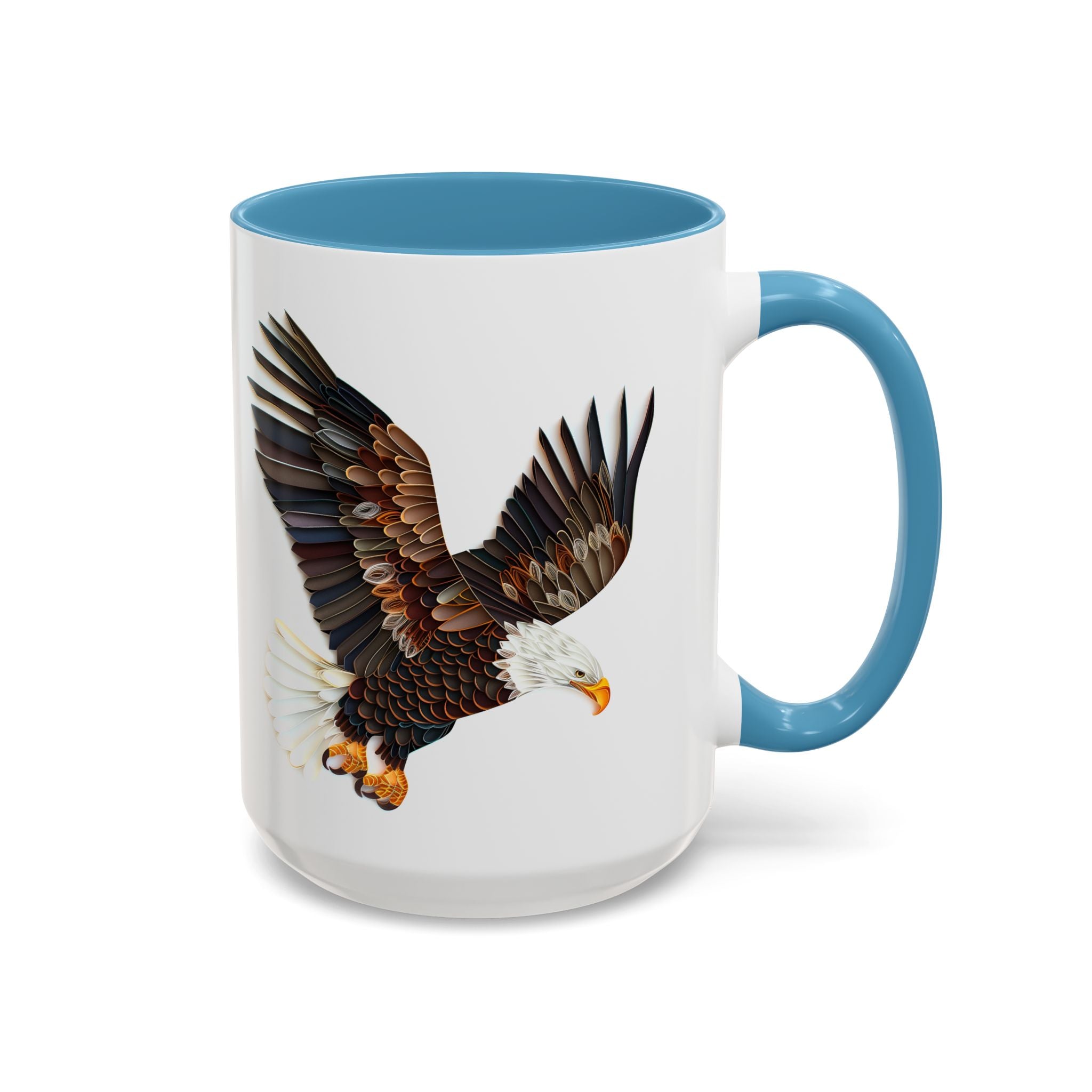 Bald Eagle, Paper Quilling Mug - Available in a variety of vibrant accent colors, and in 15oz and 11oz sizes. Dishwasher and microwave safe.