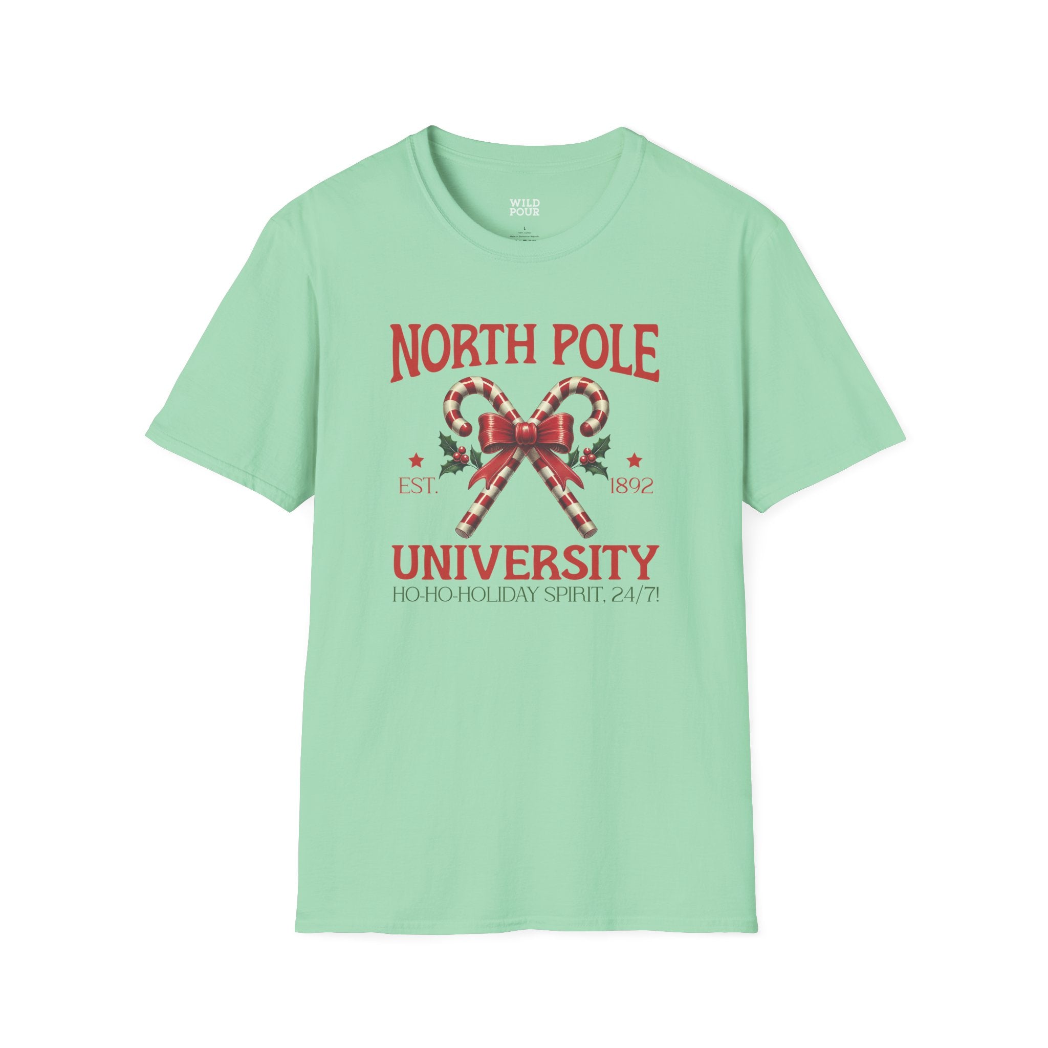 North Pole University, Candy Canes Tee-Adult Tees-Wild Pour