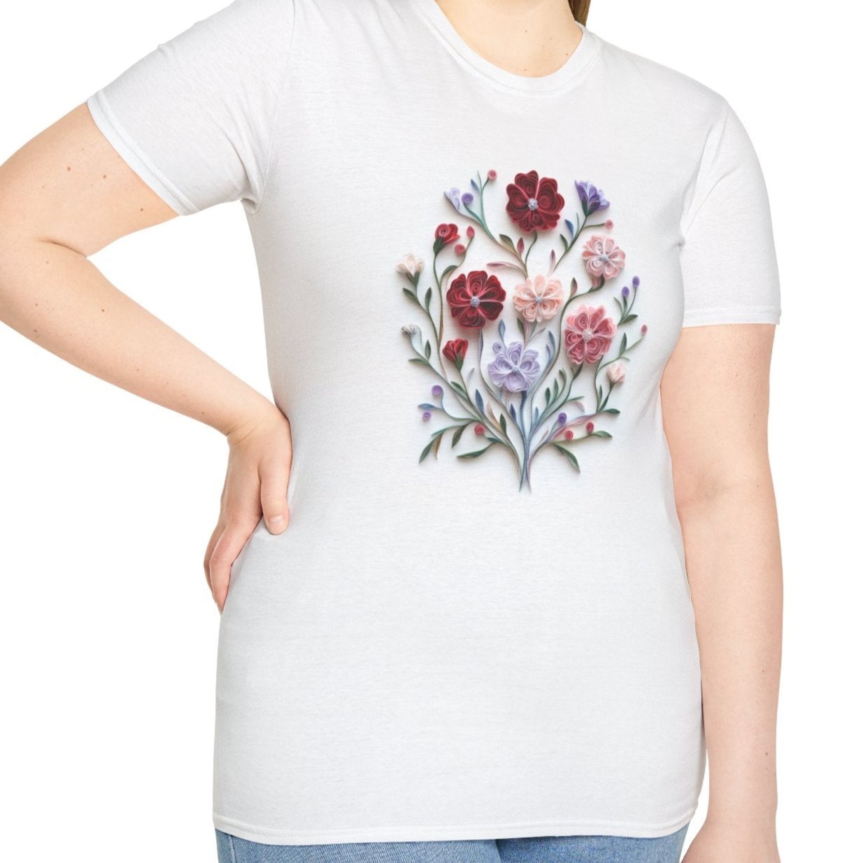 January Carnation, Birth Month Paper Quilling Tee-Adult Tees-Wild Pour