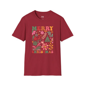 Merry Christmas, Boho Flowers Tee-Adult Tees-Wild Pour