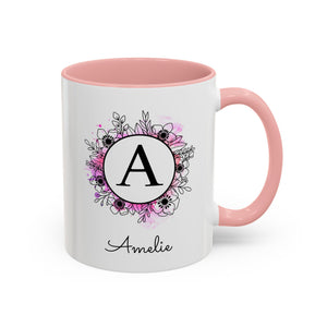 Floral Watercolor Initial and Name, Personalized Monogram Mug-Mug-Wild Pour