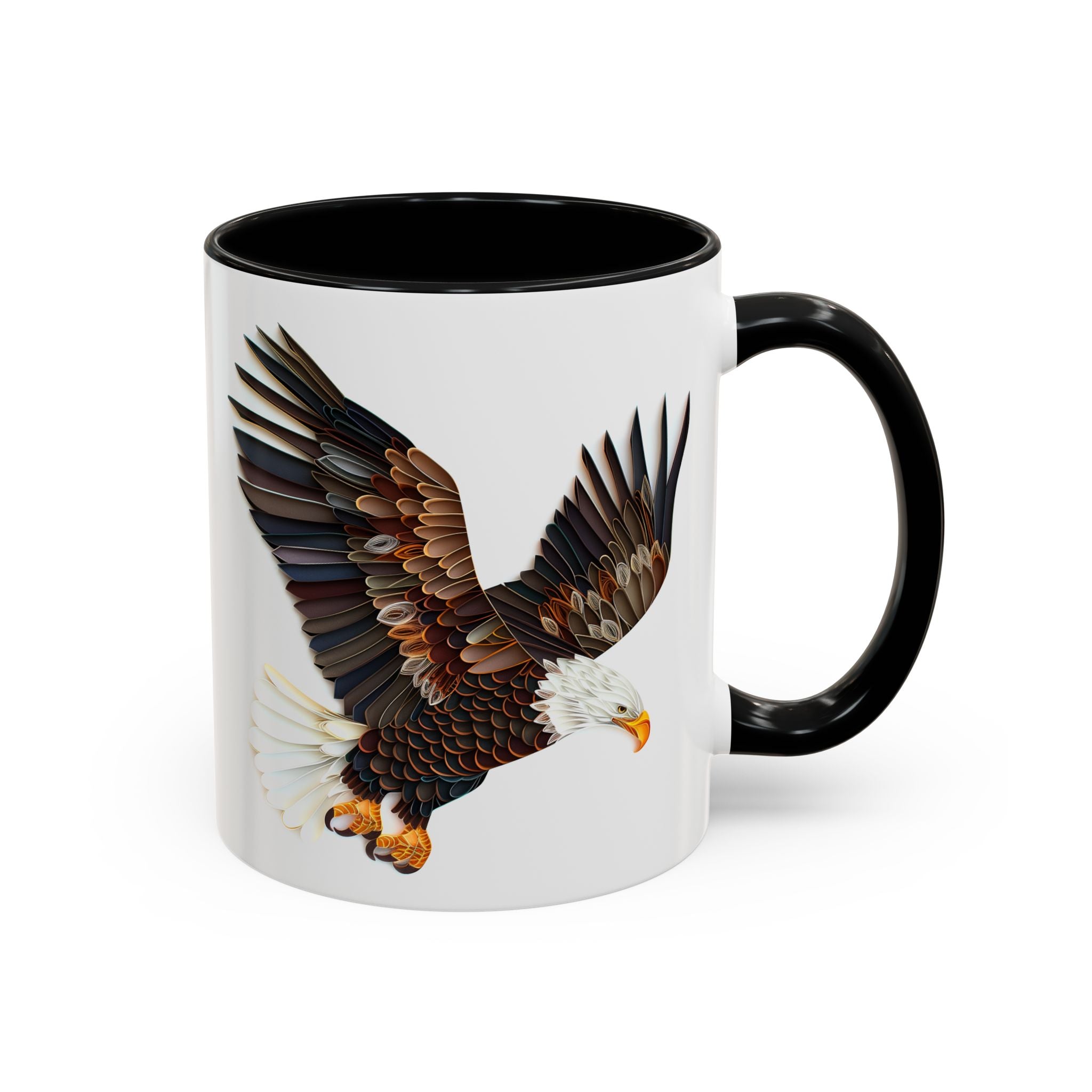 Bald Eagle, Paper Quilling Mug - Available in a variety of vibrant accent colors, and in 15oz and 11oz sizes. Dishwasher and microwave safe.