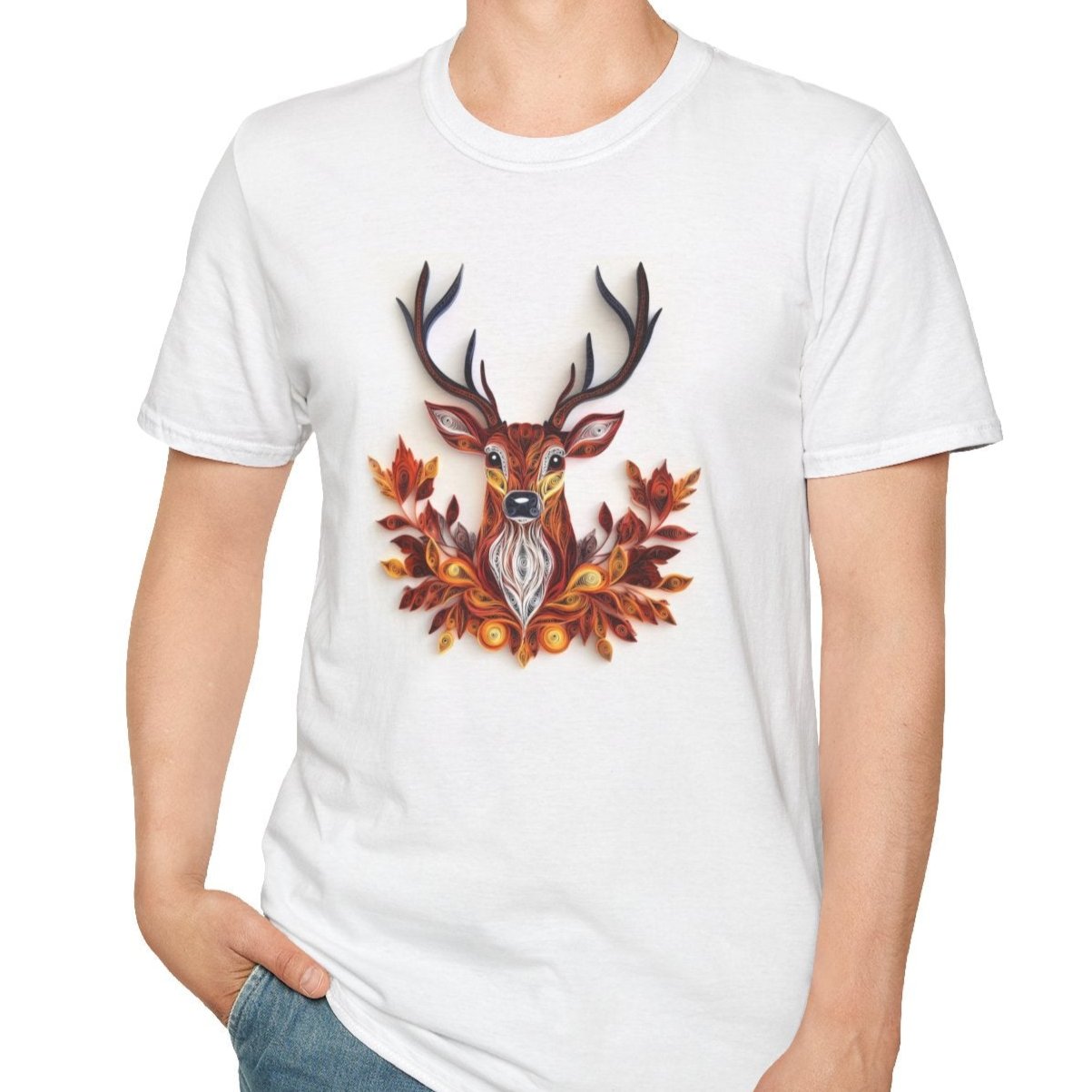 Deer with Fall Leaves, Paper Quilling Tee-Adult Tees-Wild Pour