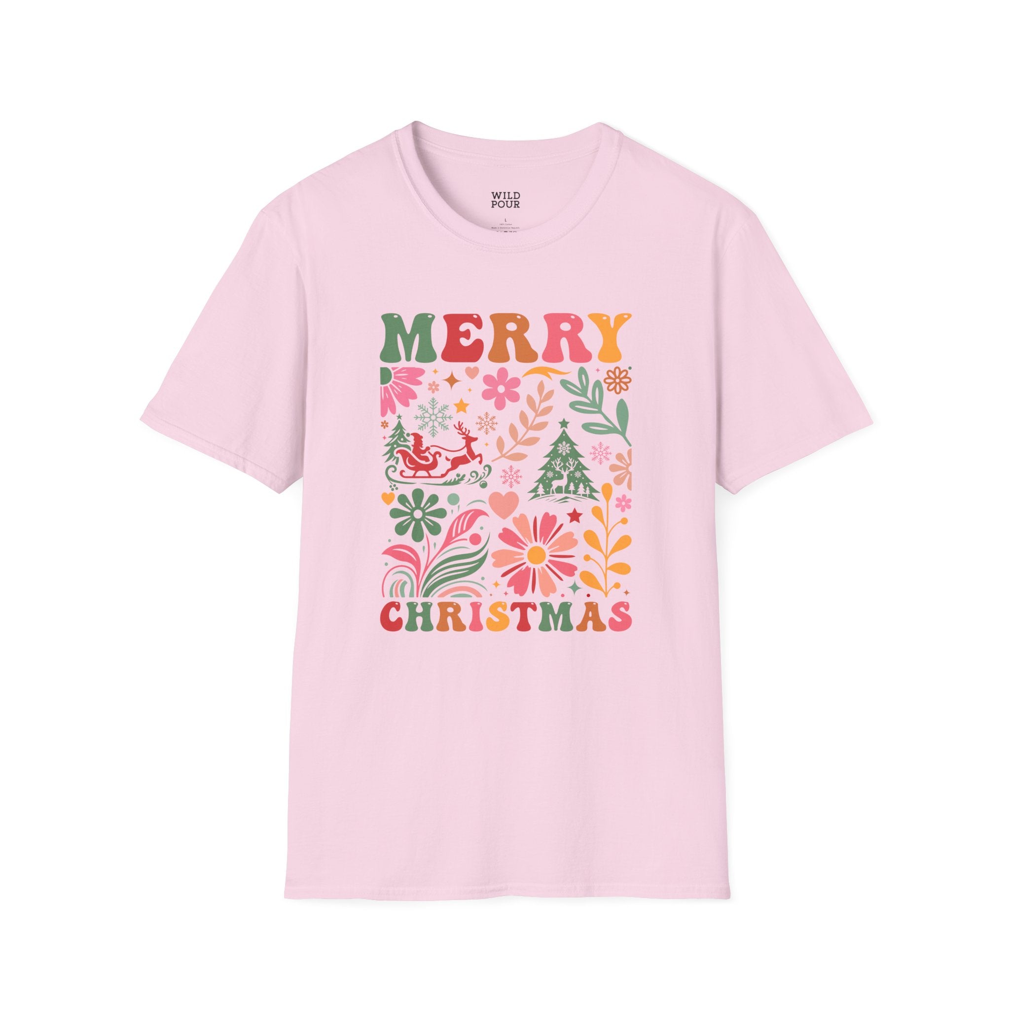 Merry Christmas, Boho Flowers Tee-Adult Tees-Wild Pour