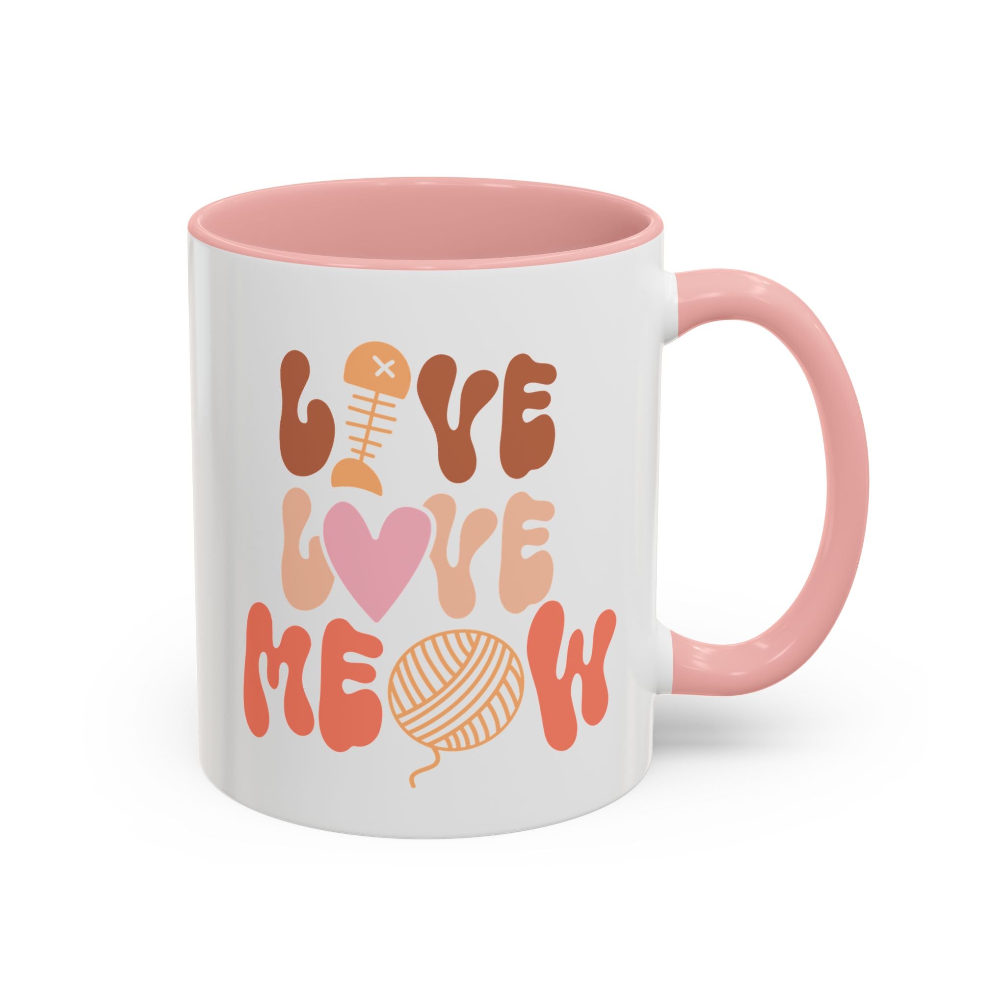 Live Love Meow, Cat Mug - Available in a variety of vibrant accent colors, and in 15oz and 11oz sizes. Dishwasher and microwave safe.