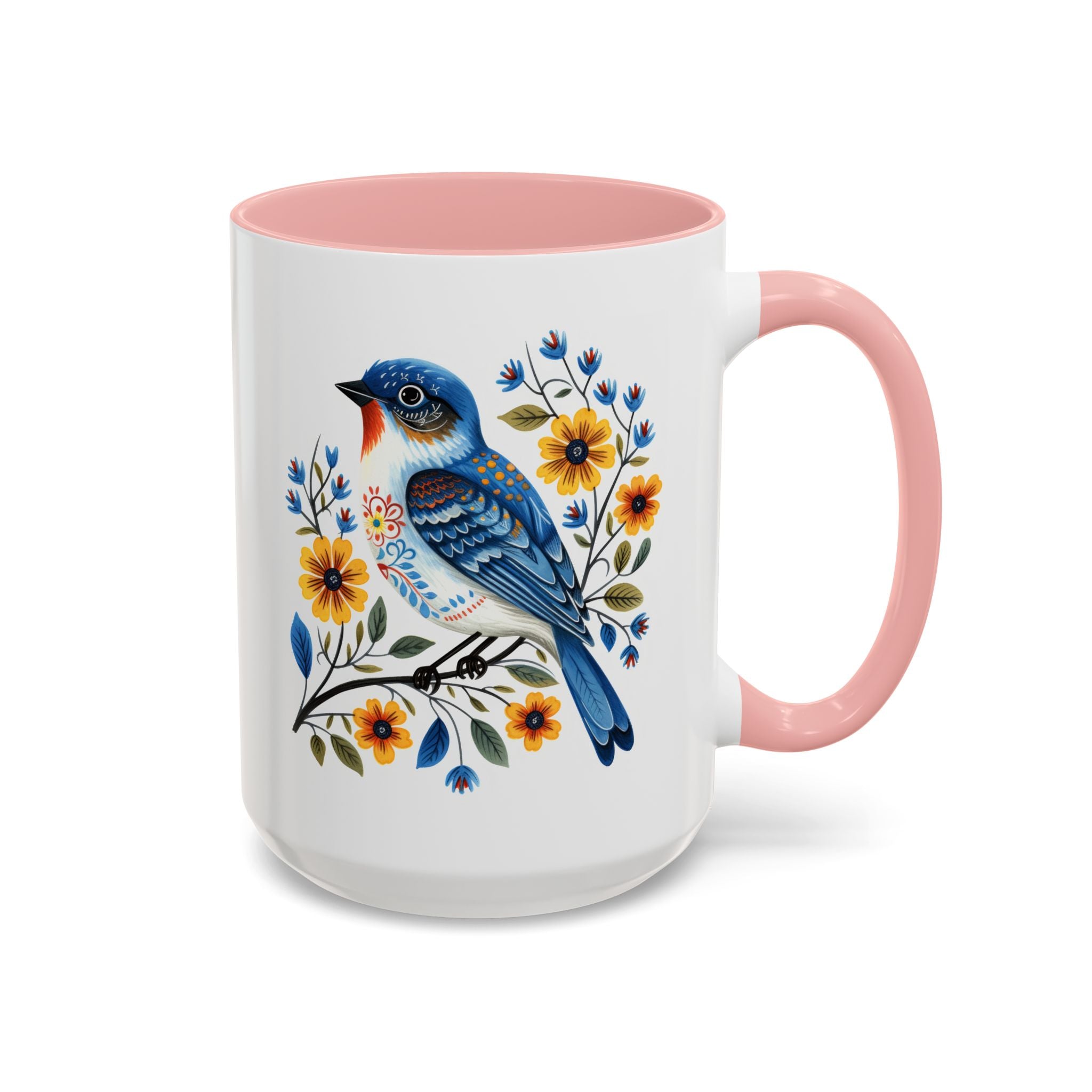 Blue Bird, Folk Art Mug-Mug-Wild Pour