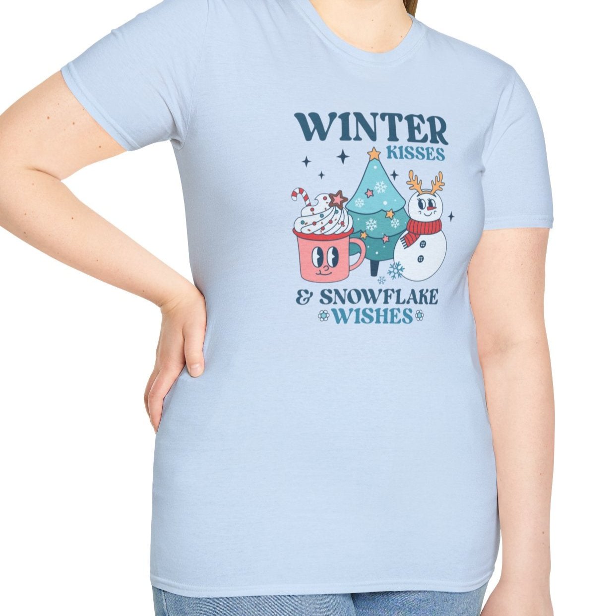 Winter Kisses and Snowflake Wishes, Snowman Tee-Adult Tees-Wild Pour