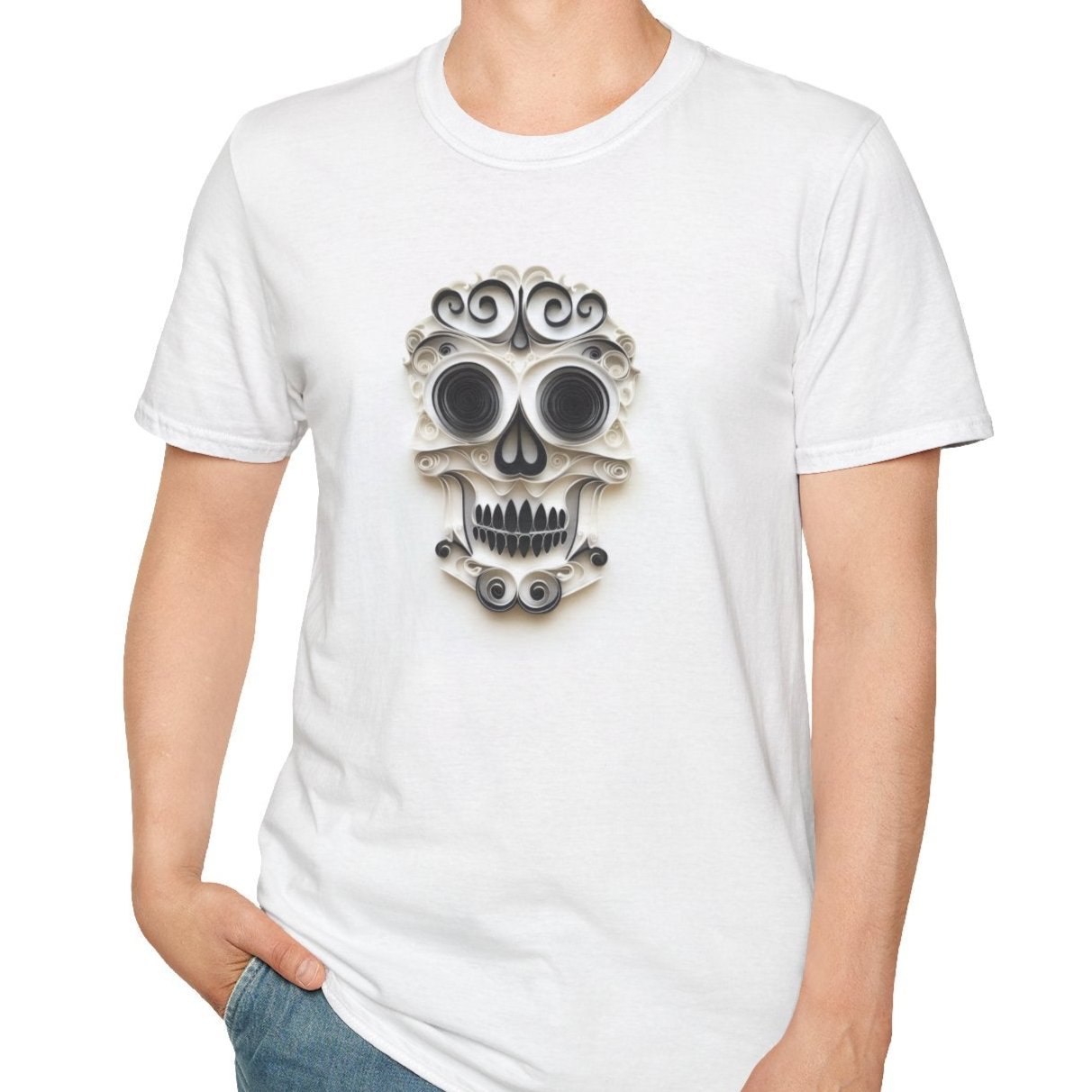 Black & White Skull, Paper Quilling Tee-Adult Tees-Wild Pour