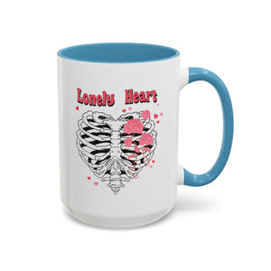 Lovely Heart, Anti-Valentine's Skeleton Mug - Available in a variety of vibrant accent colors, and in 15oz and 11oz sizes. Dishwasher and microwave safe.