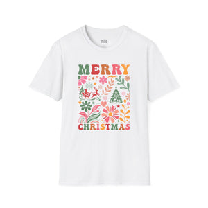 Merry Christmas, Boho Flowers Tee-Adult Tees-Wild Pour