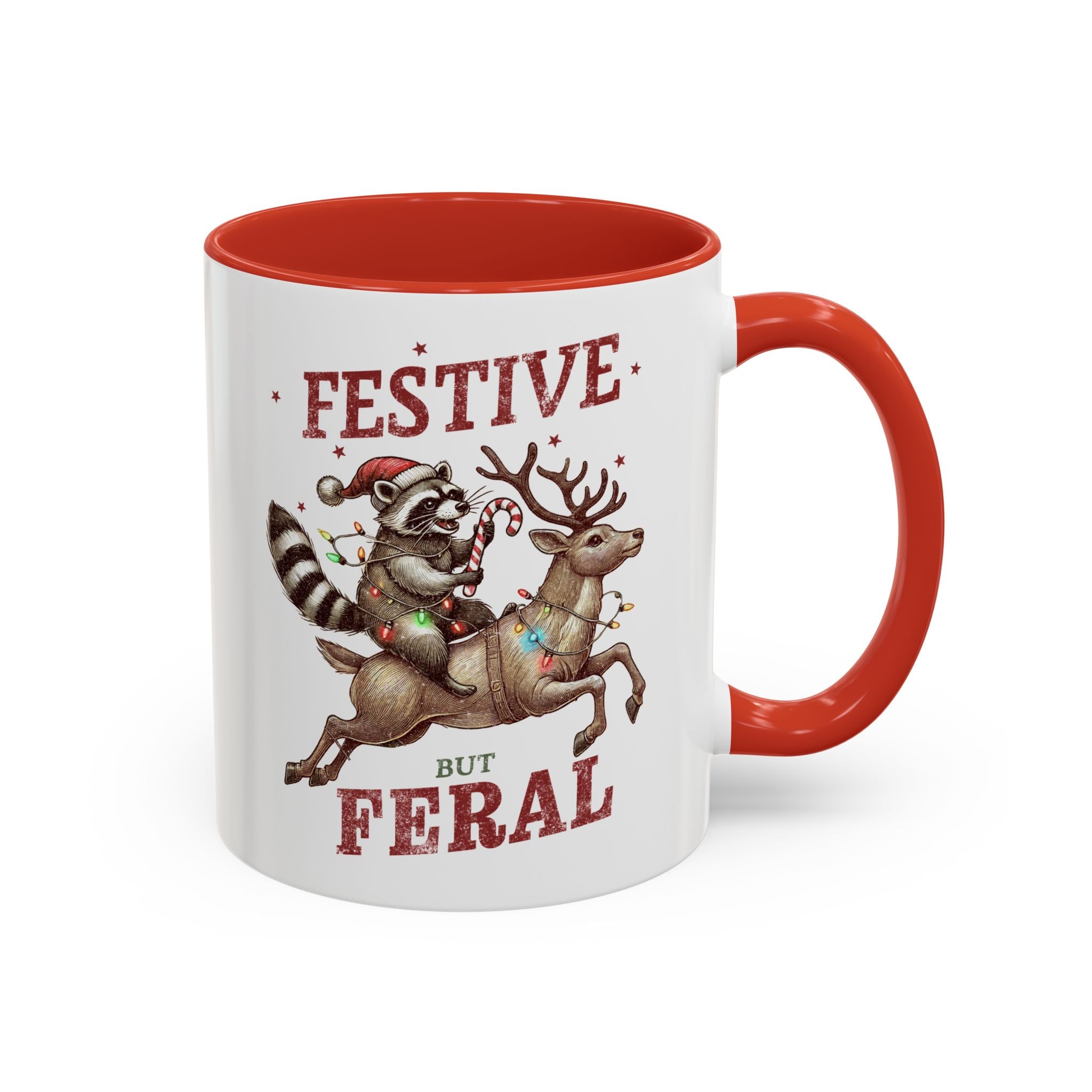 Festive But Feral, Christmas Raccoon Mug-Mug-Wild Pour