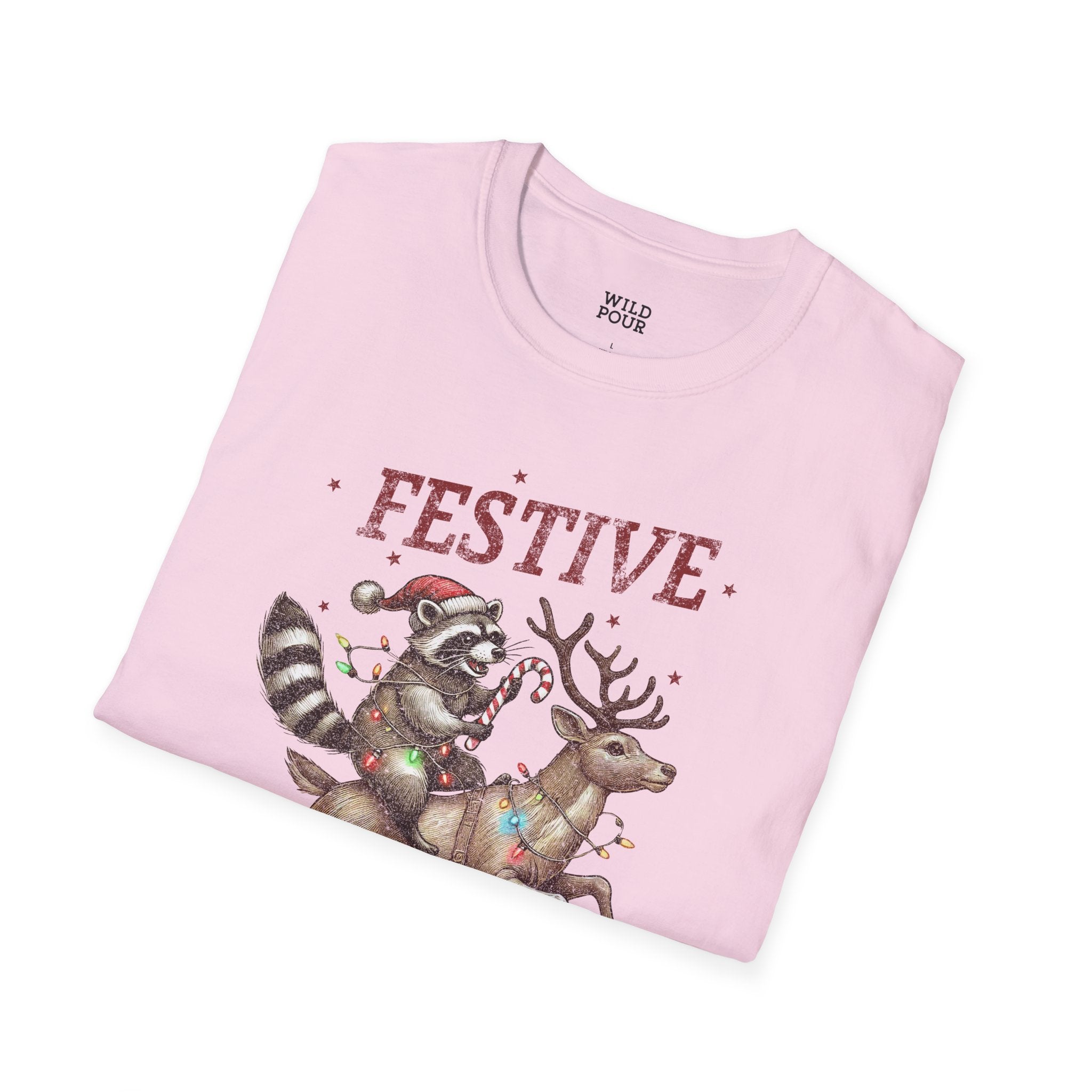 Festive But Feral, Christmas Raccoon Tee-Adult Tees-Wild Pour