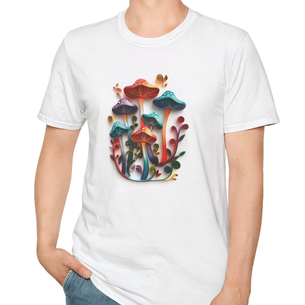 Whimsical Mushrooms, Paper Quilling Tee-Adult Tees-Wild Pour