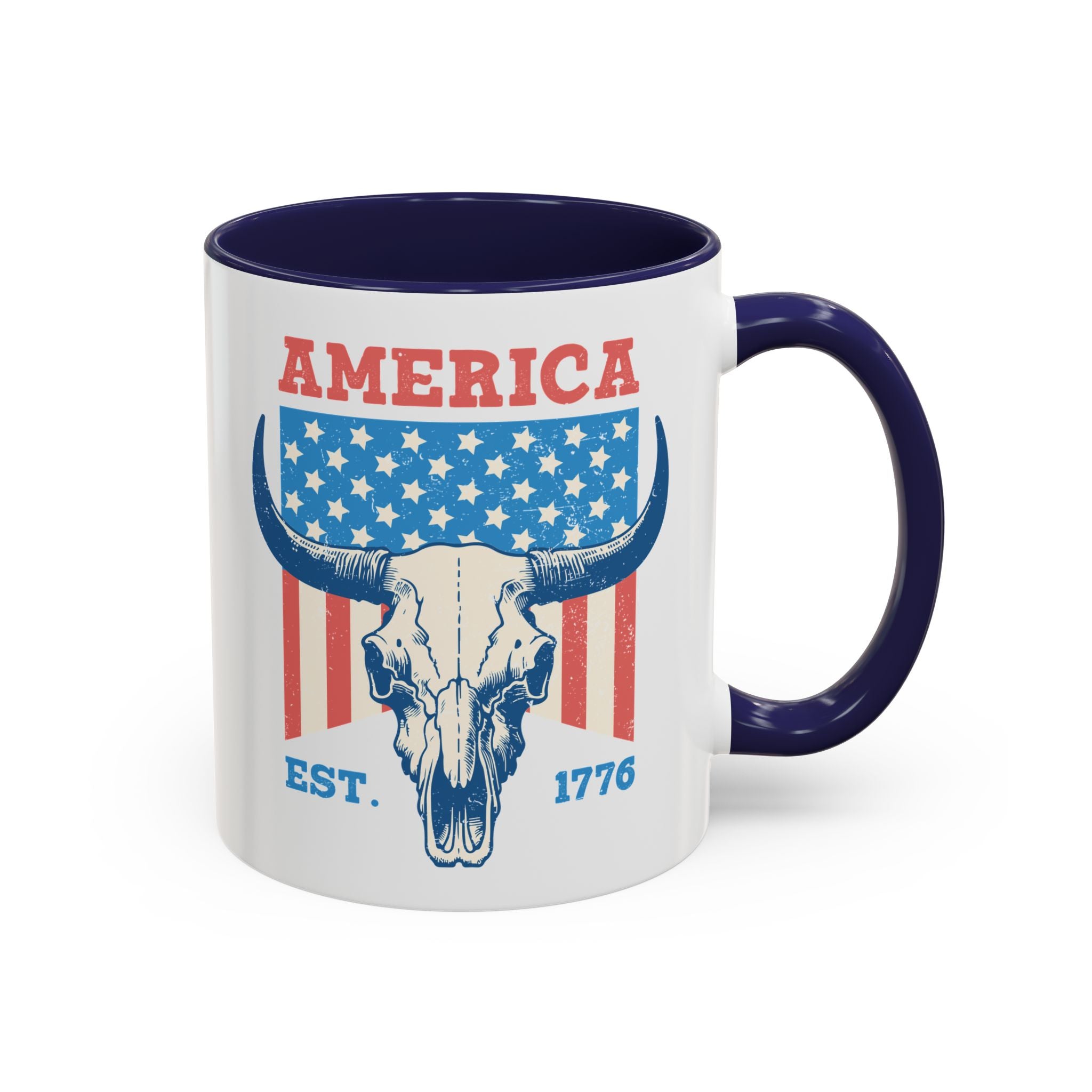 America - Est 1776, Vintage Cow Skull Patriotic Mug